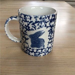Vintage Bunny Rabbit Mug Spongeware Gibson Coffee Ceramic Blue and Cream